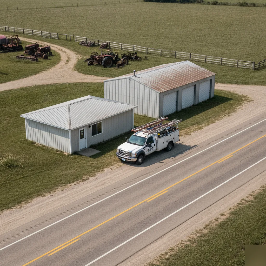 A-1 Roofing Services truck on a commercial strip along Highway 65 North in Mason City Iowa