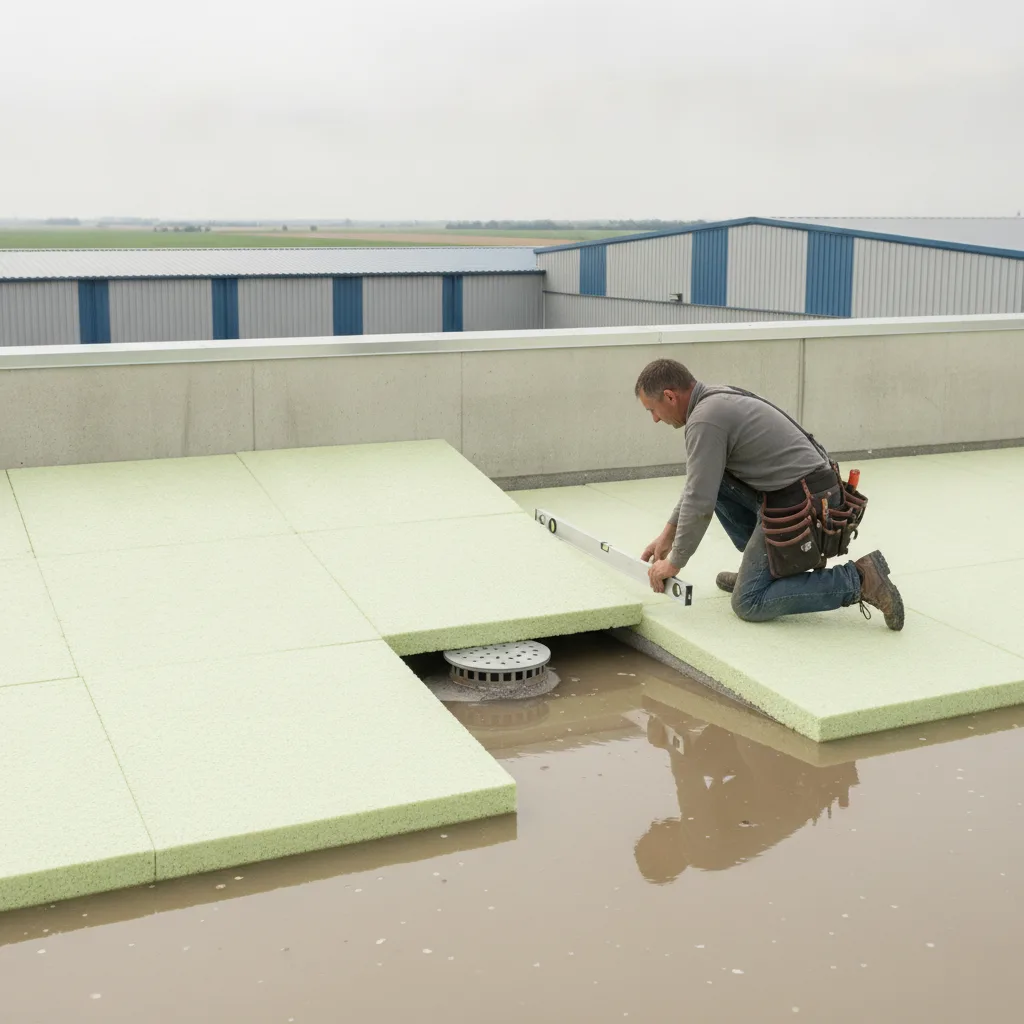 Tapered insulation on a flood-prone low-slope roof in the Glenville Corridor near Mason City