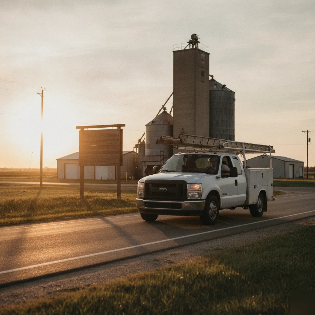 Roofing contractor route from the SW Rural Business District to the Mason City office