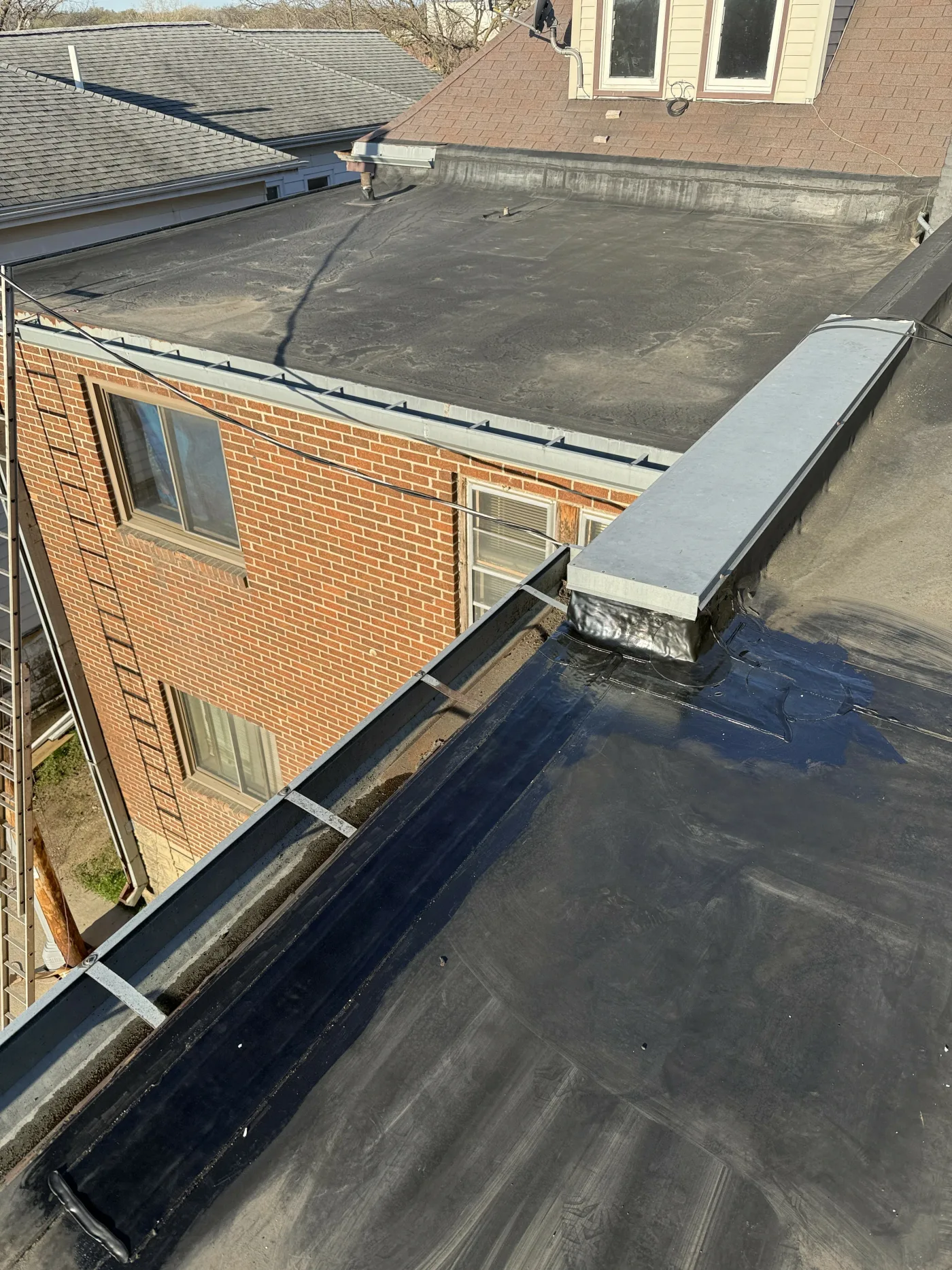 Roof repair work in progress