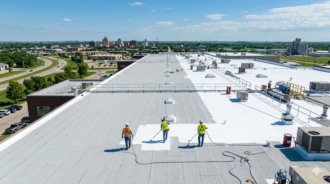 Commercial flat roof restoration in Mason City, Iowa