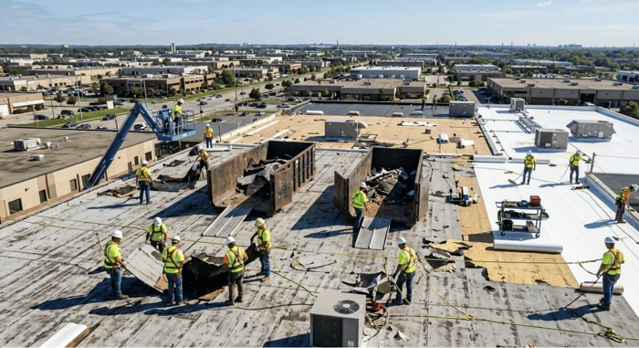 Commercial roof replacement in Mason City Iowa