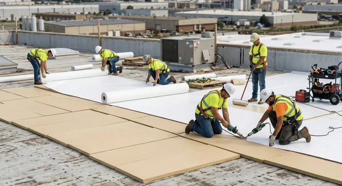 Commercial roof replacement project in North Iowa