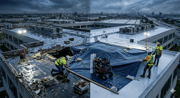 Emergency roof repair response in Mason City Iowa