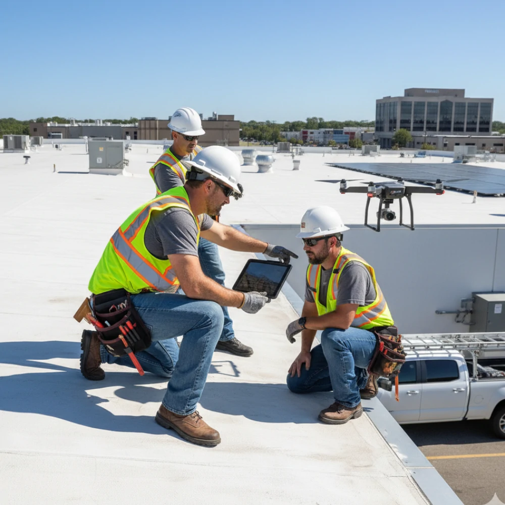 Free roof estimate inspection on commercial building in Mason City Iowa