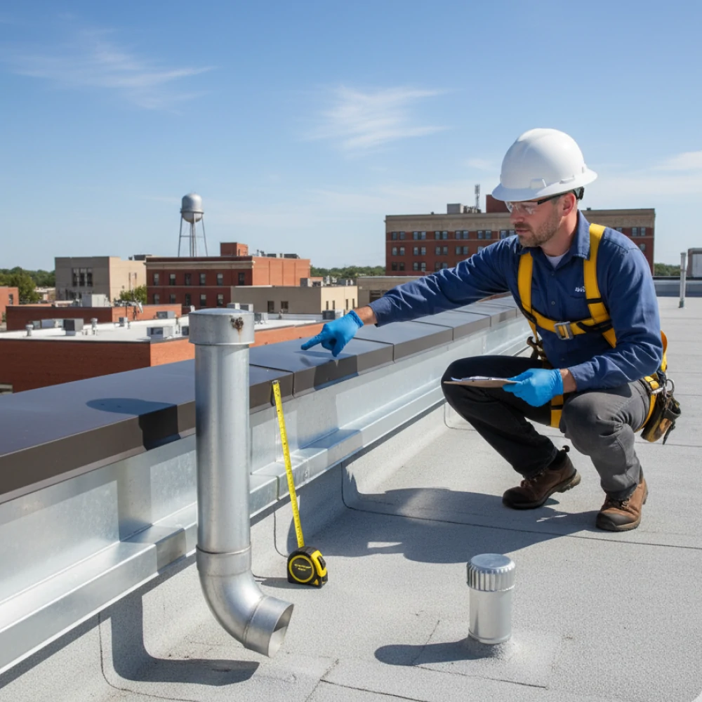 Hail damage documentation with chalk marks on Mason City Iowa commercial roofing