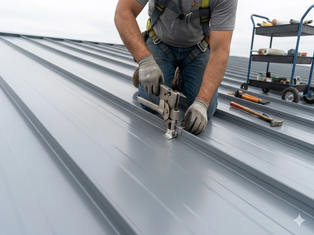 Standing seam metal roof installation Mason City Iowa