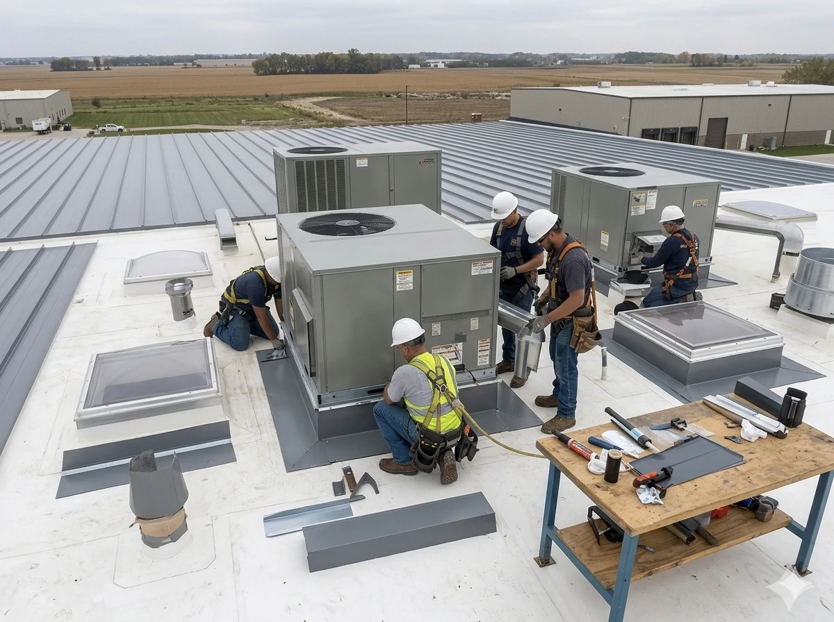 Energy efficient metal roofing installation in North Iowa