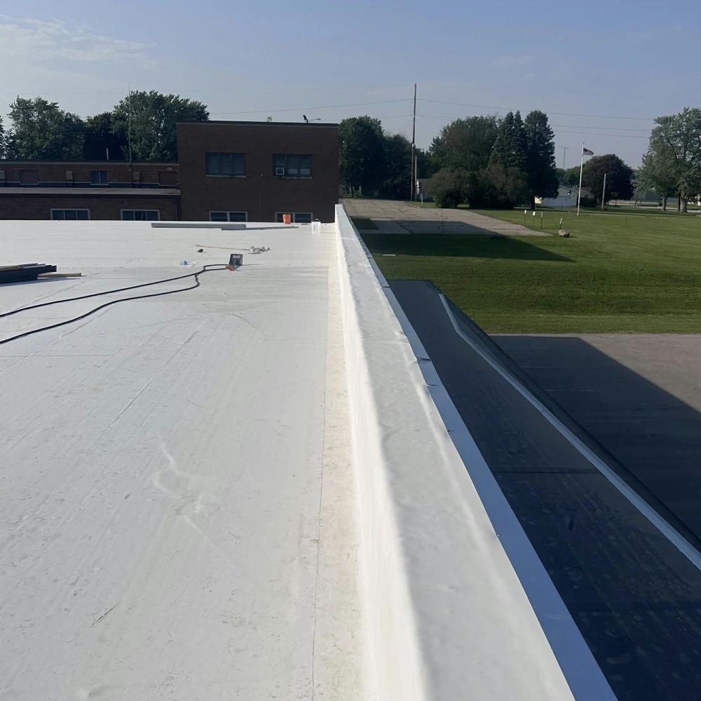 PVC flat roof installation on Mason City Iowa commercial building
