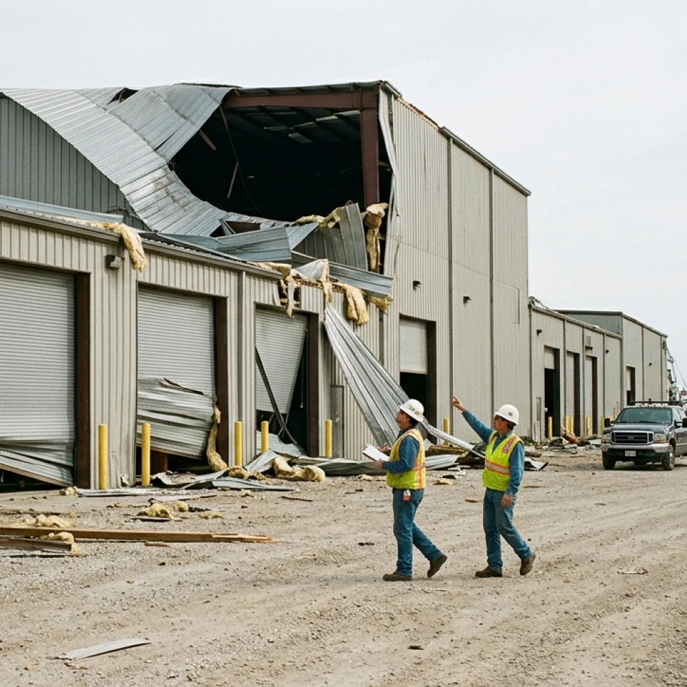 Contractor and adjuster reviewing roof damage in Mason City Iowa