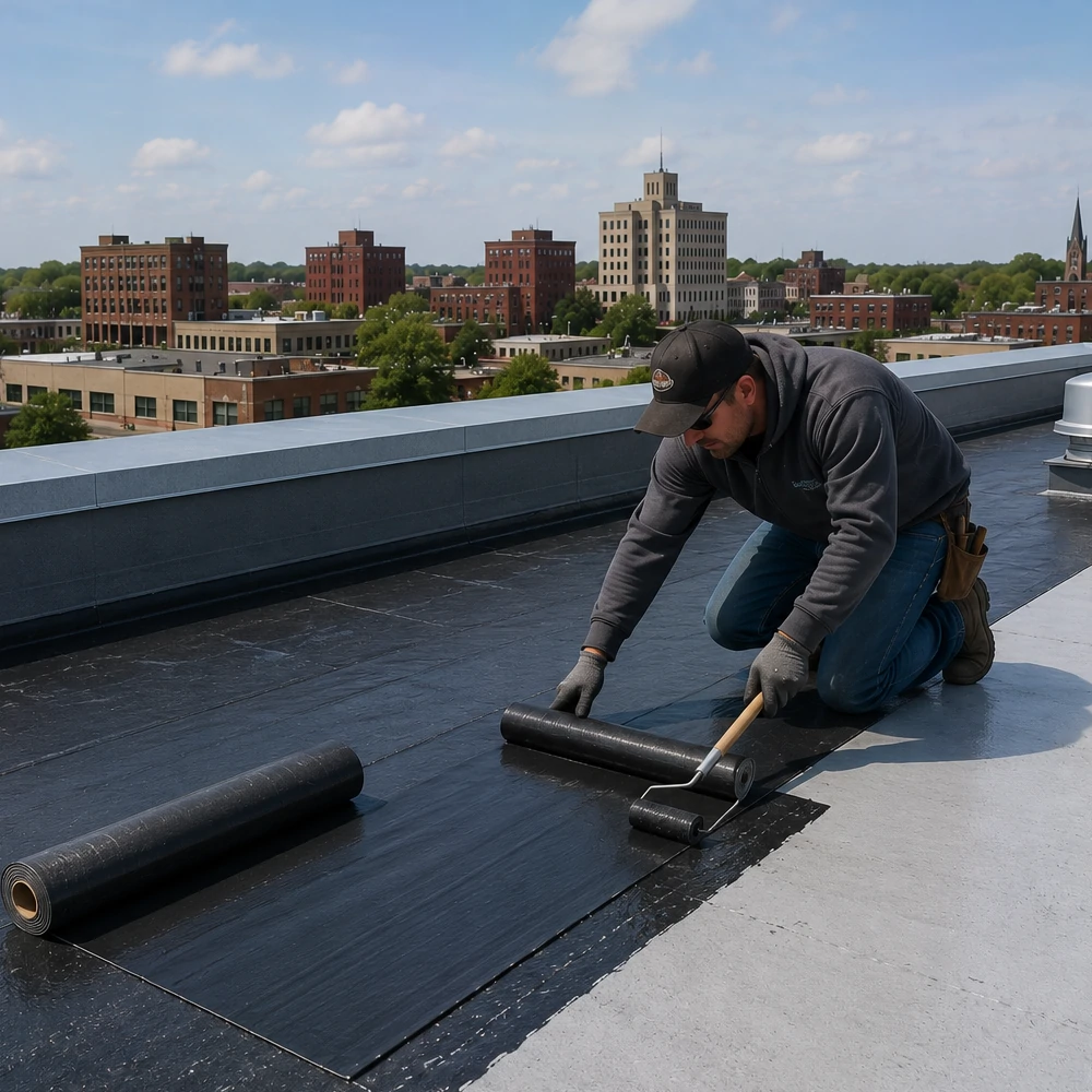 Membrane seam bonding and termination bar installation in Mason City Iowa