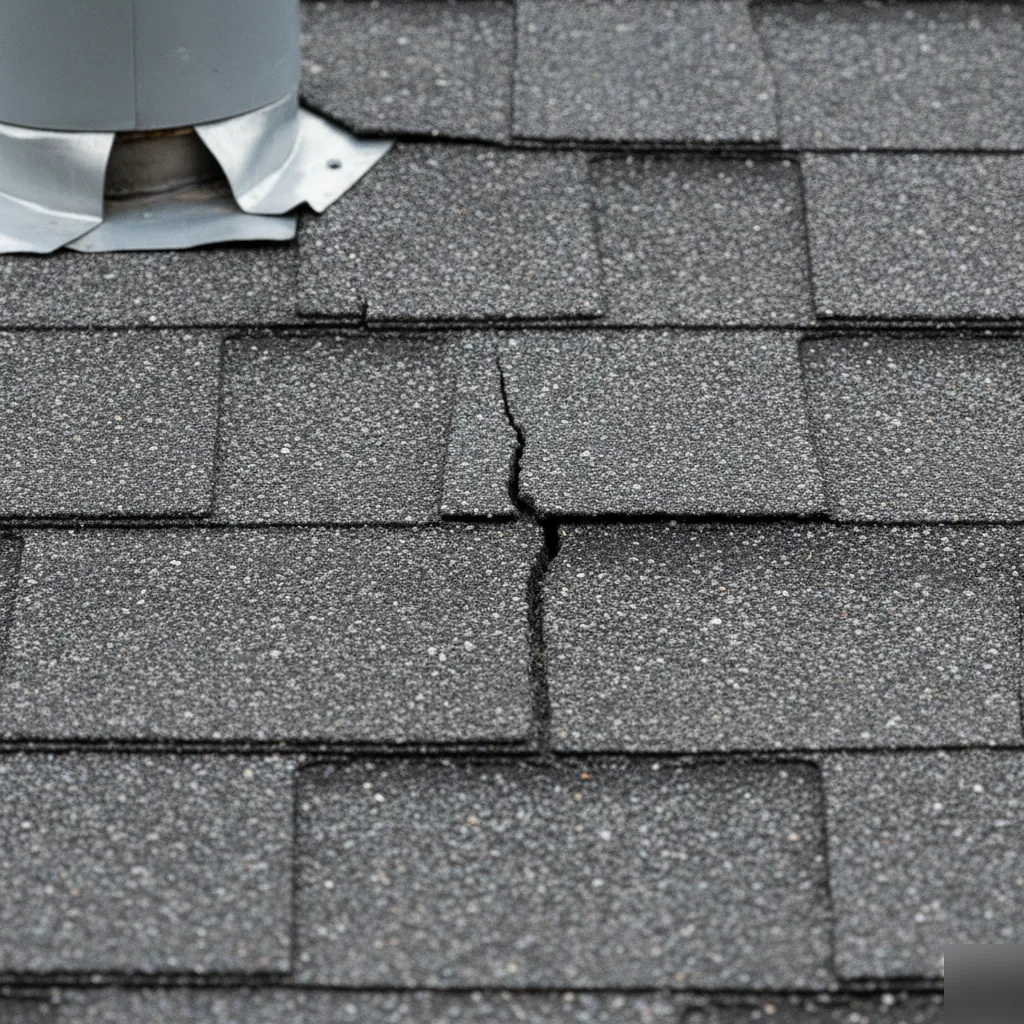 Close-up roof inspection detail showing shingle damage and granule loss