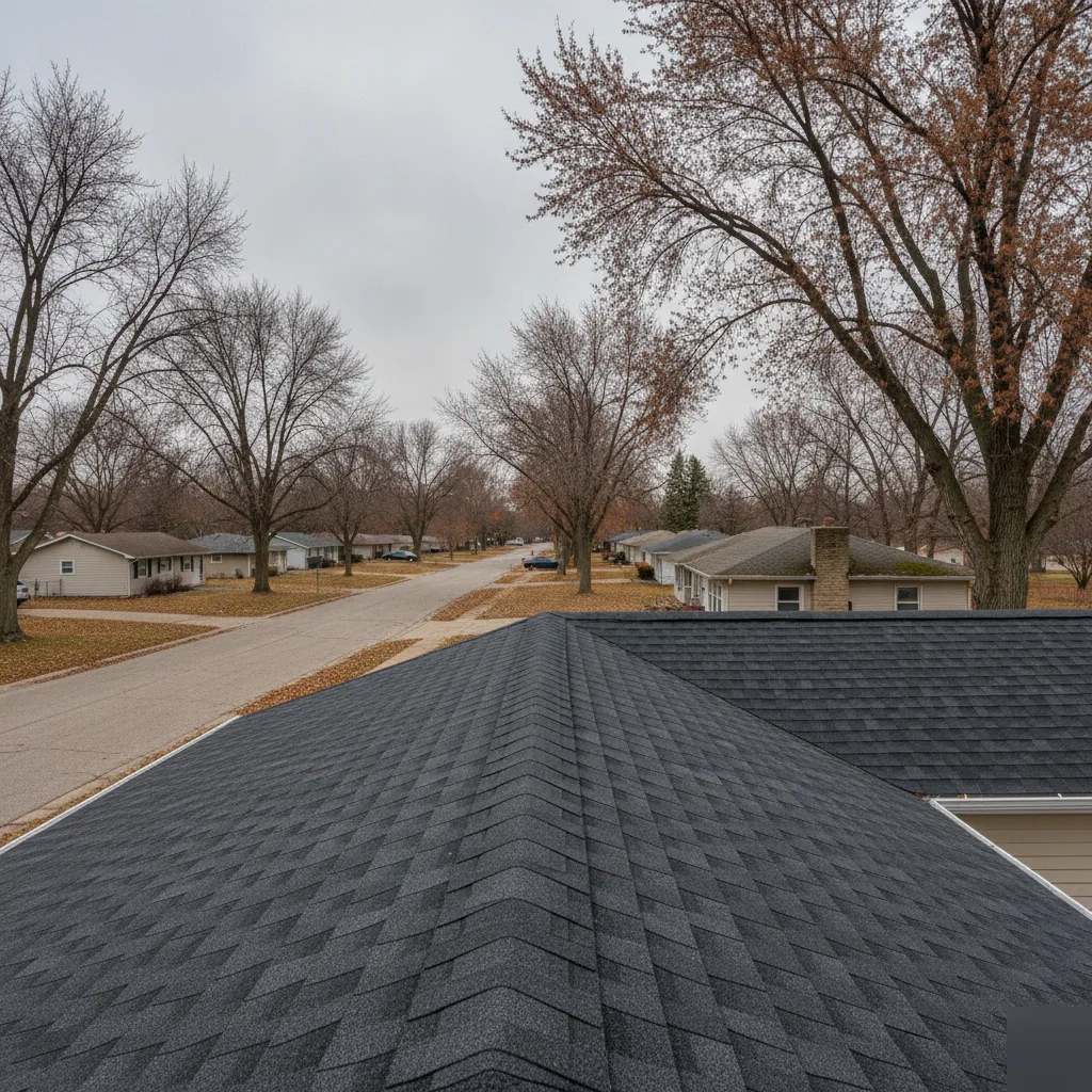 New roof replacement on a Mason City home in autumn