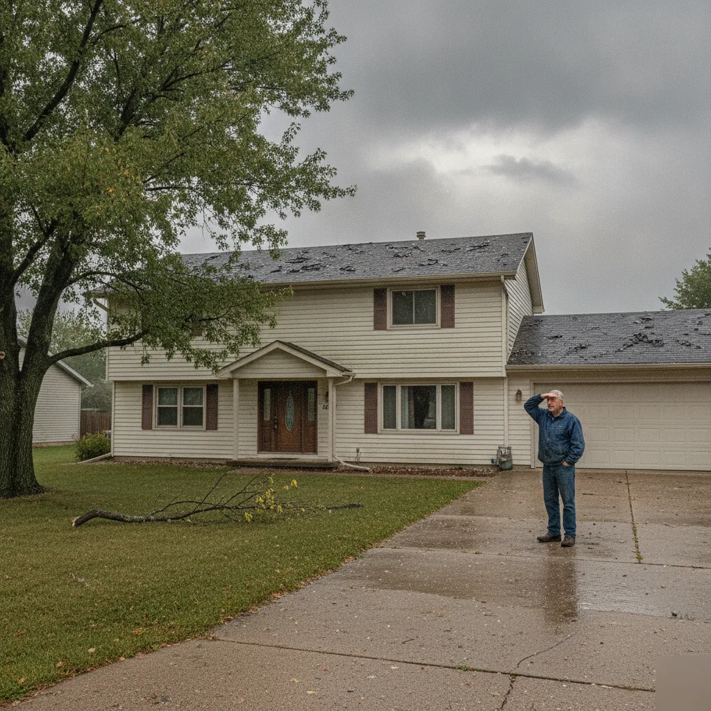 Homeowner arranging a post-hailstorm roof inspection in Mason City, Iowa