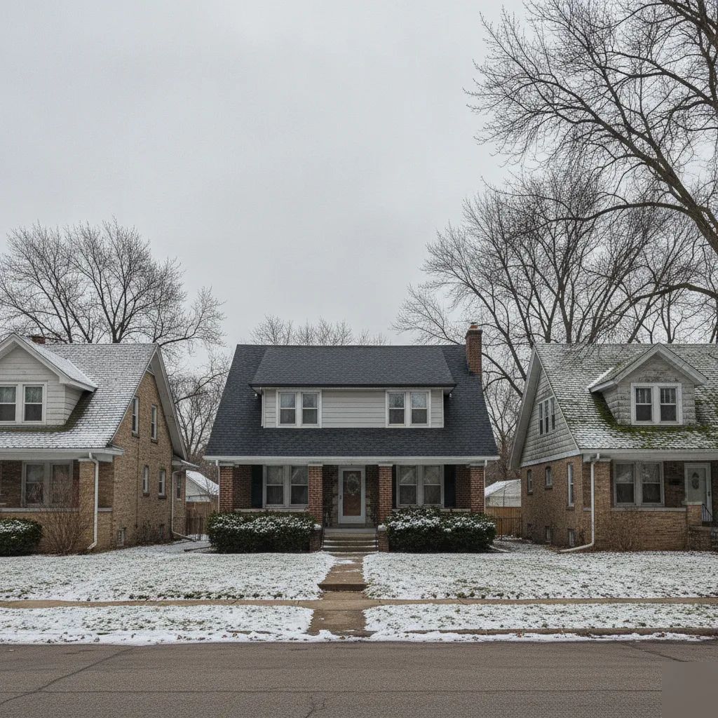 Mason City neighborhood with aging housing stock and roof replacements underway