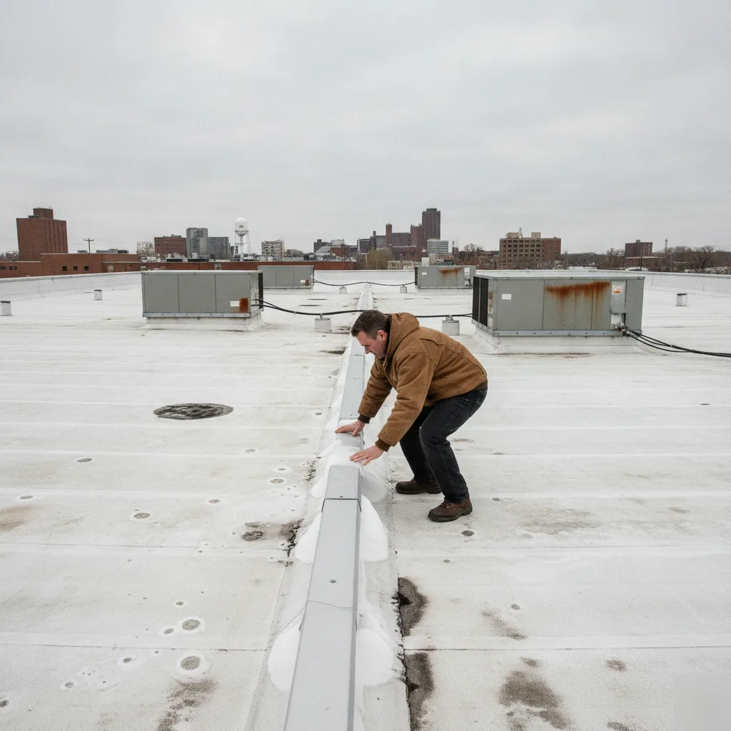 Commercial roof inspection in Mason City, Iowa to assess remaining roof lifespan